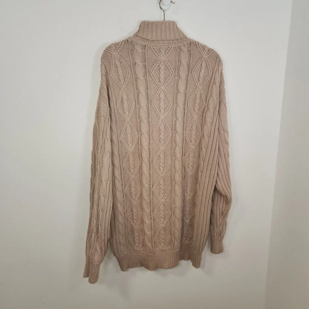 Enyce Vintage Cable Knit Tan Sweater with Black Lettering LARGE